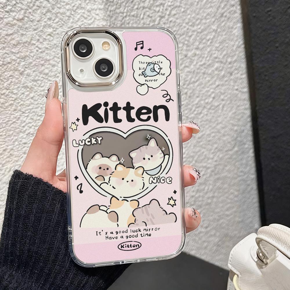 Trendy Cartoon Makeup Mirror Phone Case For IPhone 17 16 15 14 13 12 11 Pro Max 16E 17E Plus Bumper Shockproof Hard Cover Cases