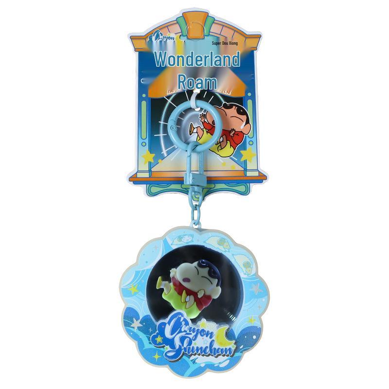 Genuine Crayon Shin-chan Wonderland Abyss Luminous Mirror Keychain & Decompression Toy Bag Charm
