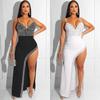 C5902 Seksowna Sukienka w Stylu Nocnego Klubu na Cienkich Ramiączkach z Gorącymi Dżetami i Nieregularnym Dołem.