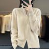 Women Knitted Sweater Coat High Collar Long Sleeve Double Zipper Placket