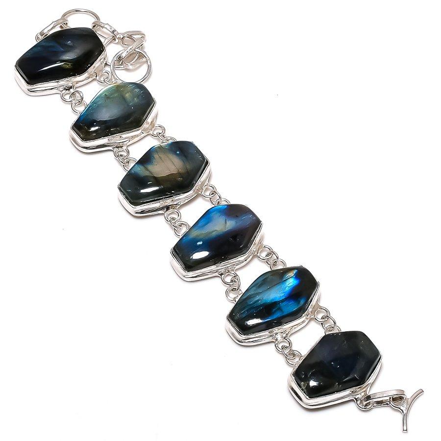 

Labradorite Gemstone Handmade 925 Sterling Silver Bracelet 7-8 v2L61