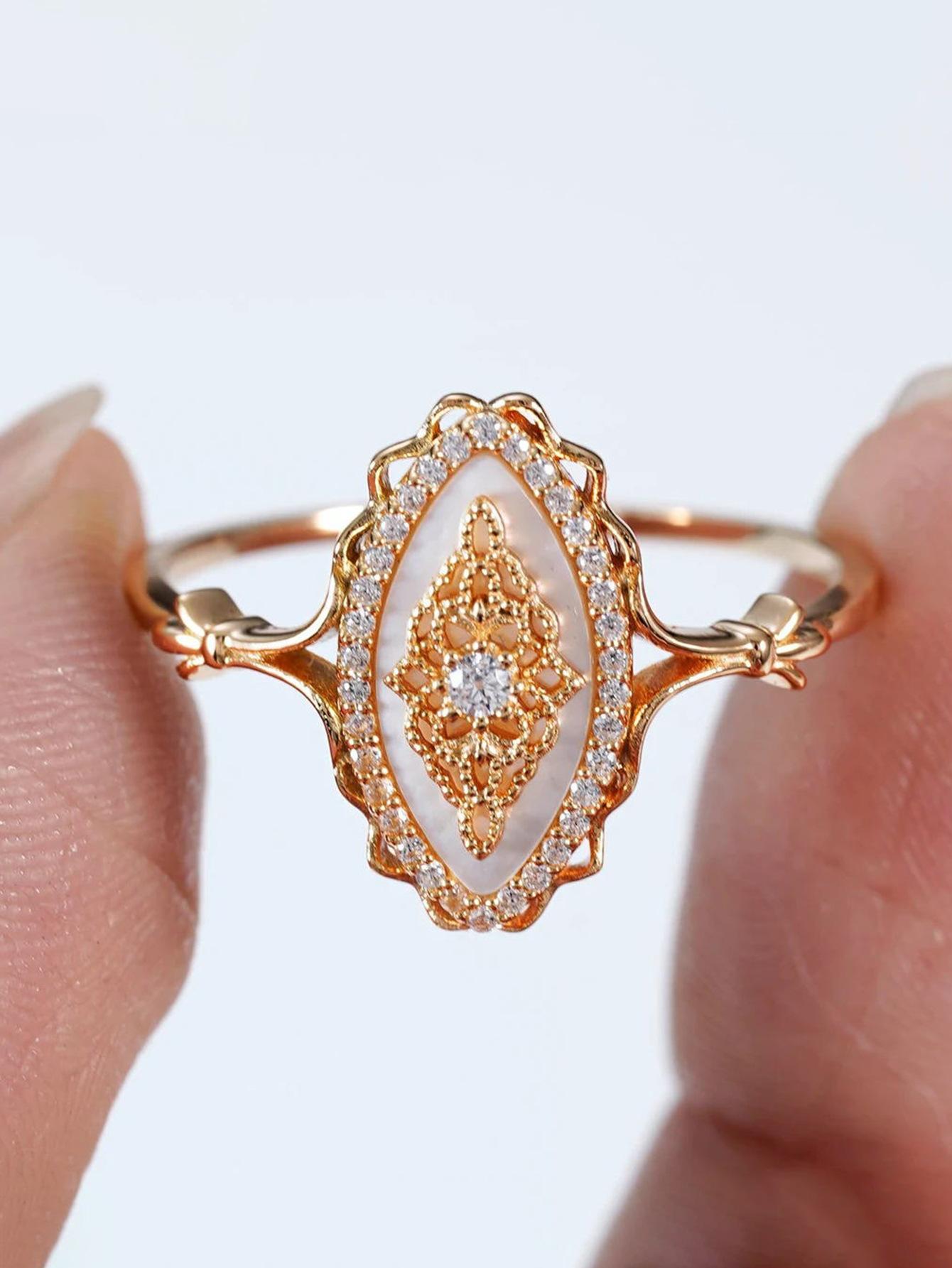 Horse eye design white diamond simple lace ring versatile explosion no. 6