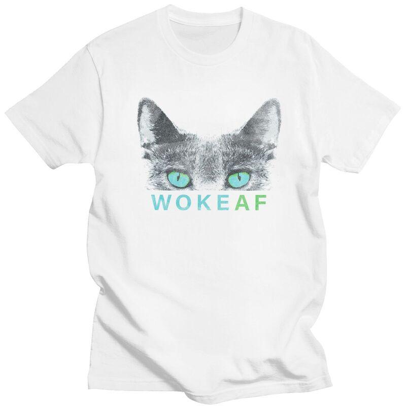 Woke AF Black Cat T Shirt Unisex Short Sleeve Tshirts Summer Streetwear Casual Graphic Tee Father Loose Oversized Clothing