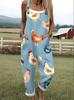 Farmhouse Style Chick Print Overalls, Loose Age-Reducing Straight Jumpsuit, Casual All-Match, Hand-Drawn Style Colorful Chick Print