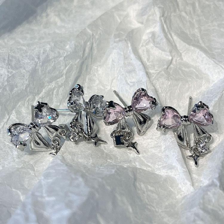 Bowknot Zircon Stud Earrings Fashion Piercing Earrings Simple Ear Stud for Women