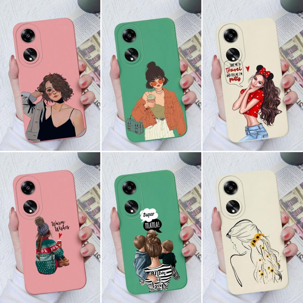Casing For Oppo A35 A11 A1K A7 A15 A55 A1 A52 Phone Cover Elegant Sweet Girl Pattern Liquid Silicone Anti Slip Protective Advanced Shell For Oppo Capa