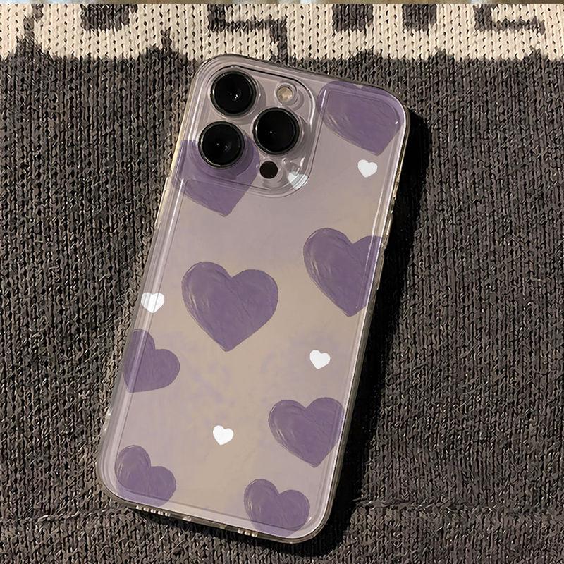 Fioletowe Serce Obraz Olejny Etui na Apple iPhone 13-16 Pro Max, Przezroczysty Design Kosmiczny