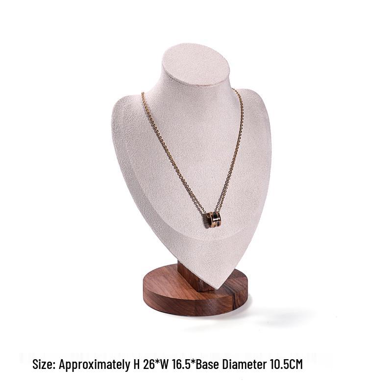 Walnut Wood Microfiber Jewelry Display Set for Necklace, Ring, Earrings, and Bracelet.