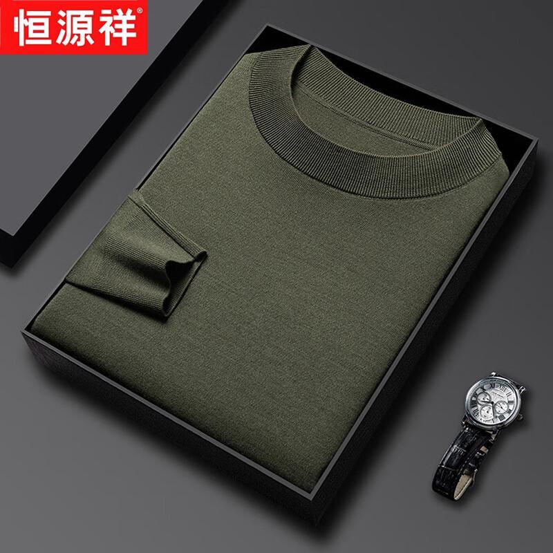 Hengyuanxiang Men's 100% Pure Wool Thick Round Neck Sweater