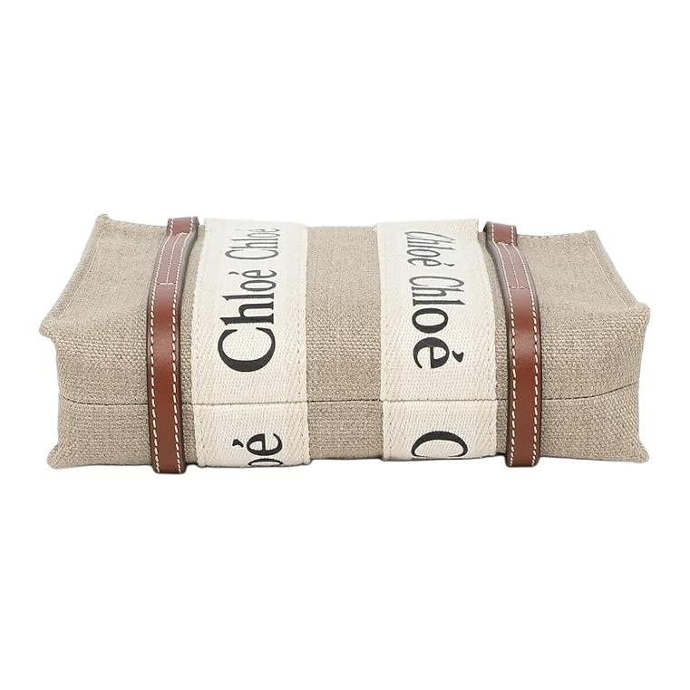 Chloe Woody Logo Print Canvas und Leder Tote Bag Damen Tote Bags Off-White CHC22-AS397I26-90U