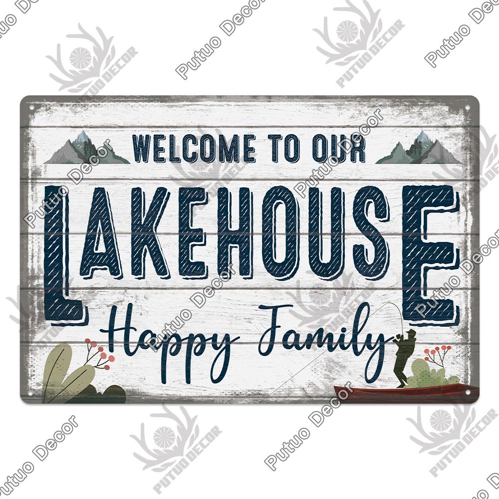 Putuo Decor Lake House Vintage Tin Signs Rustic Plaque Metal Plate Wall Art Decor for Living Room Kitchen and Entryway Posters