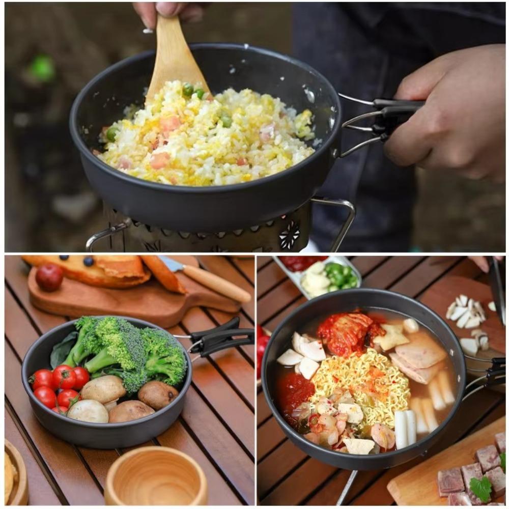 With Foldable Handle Picnic Cookware Set Non-stick Outdoor Pan Pot  Hiking Skillet