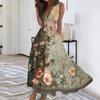 Women's Summer Fashion Retro Print V-Neck Sleeveless Long Dress