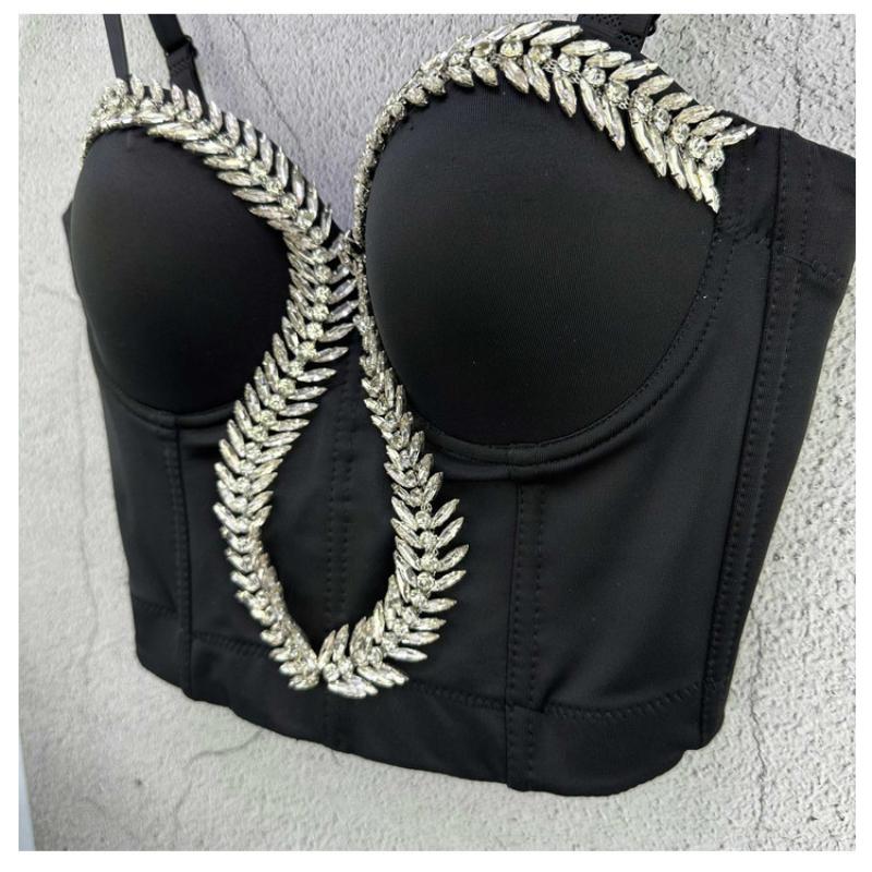 Leaf-shaped Rhinestone Chain Short-sleeved Tank Top with A Sophisticated and Elegant Vibe Perfect for Street Style Fashion. Camis & Tank Tops