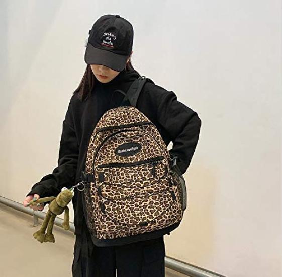 [ZESU] Korean BackpackLarge Capacity Casual Bag  Women's Student BagSchool BagCommuter Bag, Stylish Basket Bag (Leopard Print)