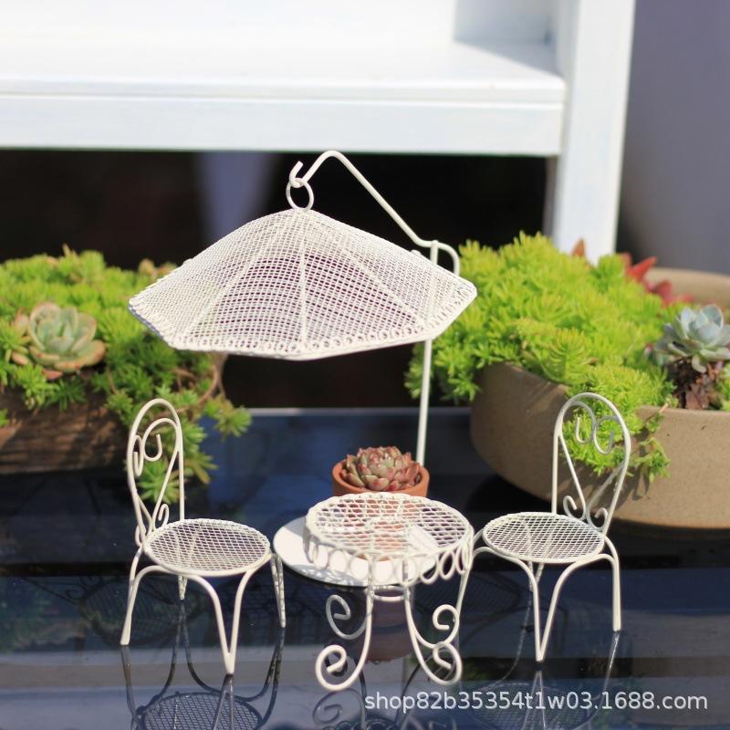 Trending 1:12 Dollhouse Garden Furniture, Metal Table & Chairs + Sun Umbrella, Aesthetic Mini Balcony Set