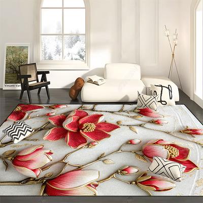 European Rose Floral Carpets Living Room Gorgeous Decoration Sofa Table Area for Rugs Home Bedroom Non-slip Floor Mat Washable