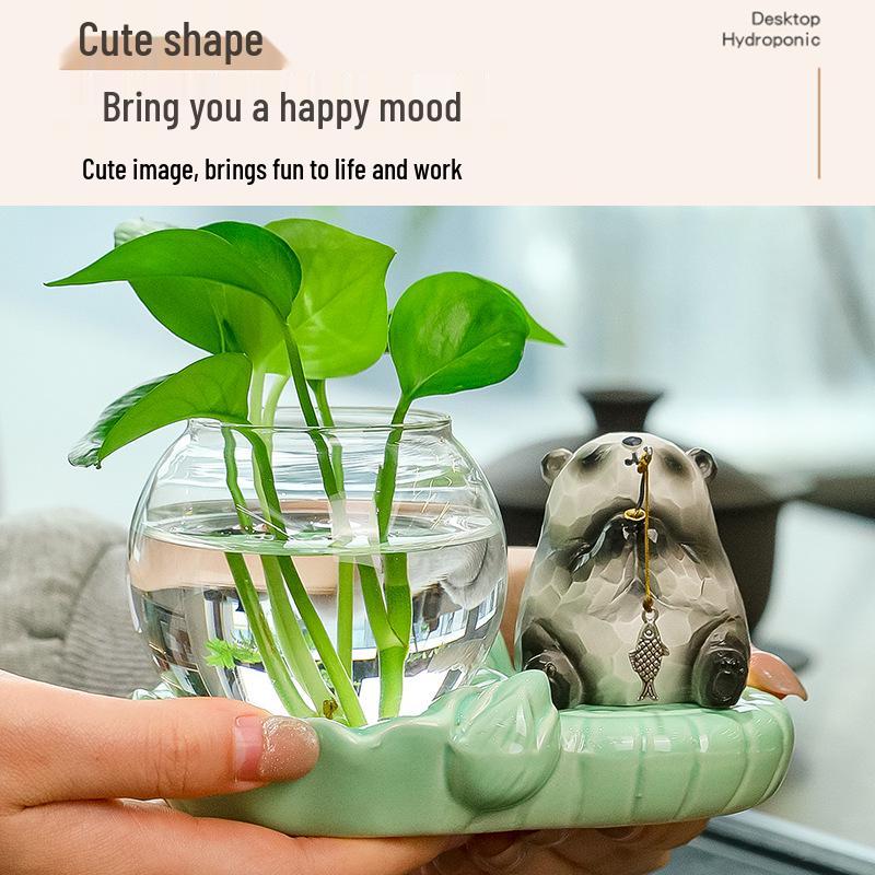 Frog-Themed Hydroponic Vase for Office Decoration