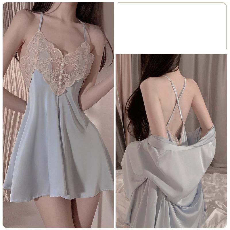 Volné pyžamo Halter pyžamo Jednobarevné Pohodlné Sukně na ramínka Šněrovací Kardigan Župan Domácí souprava