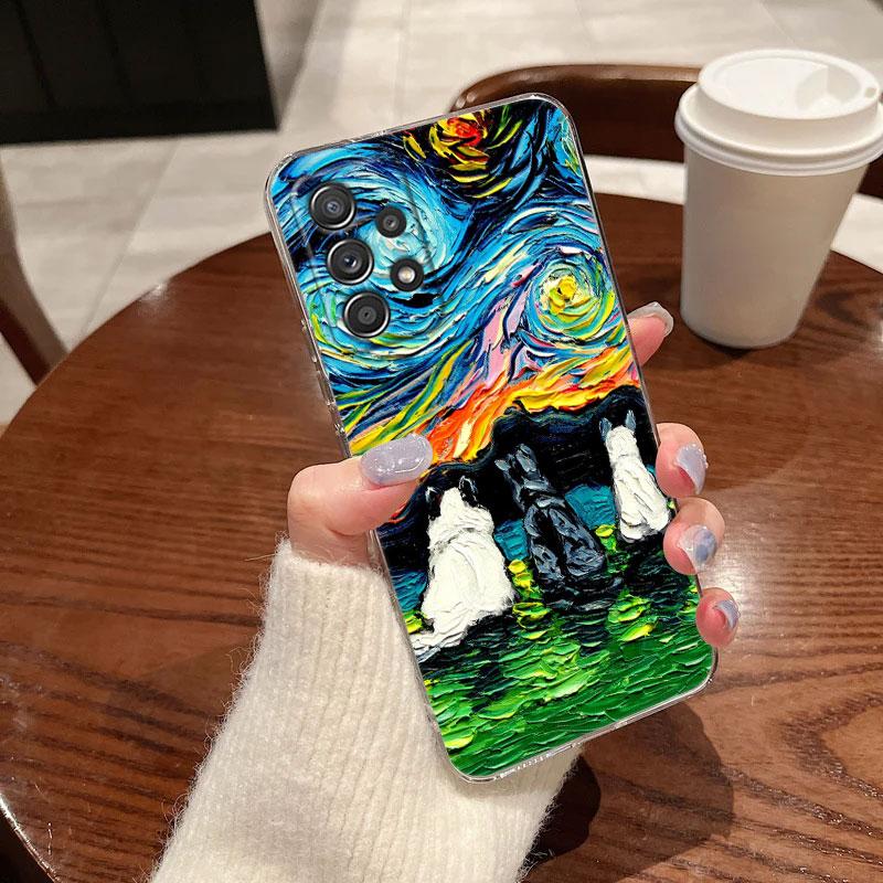 Cat Van Gogh Starry Night Painting Phone Case For Samsung Galaxy A56 A57 A37 A55 A54 A36 A35 A26 A25 A16 A17 A07 A52 A21s Cover