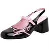 Fashion Sweet Bow Belt Buckle Women Sandals Fashion Round Toe Square Heel Mary Jane Shoes Simple Comfort Patent Leather Women Slide Shoe