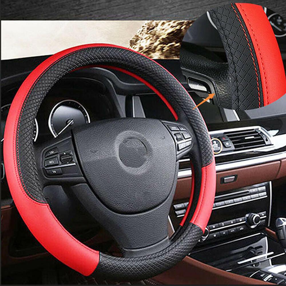 1Pcs 38cm Real Leather Car Auto Steering Wheel Cover Anti-slip Sleeve Protector