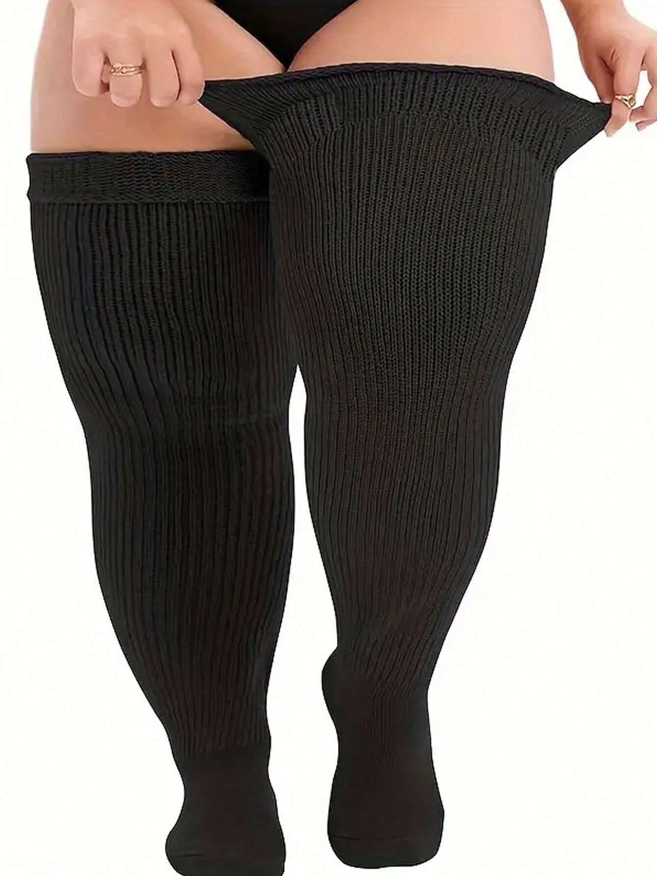 

Plus Size Thigh High Socks For - Extra Wide & Long Knit Thigh High Socks, Cozy Fits Thigh Circumfer чёрный