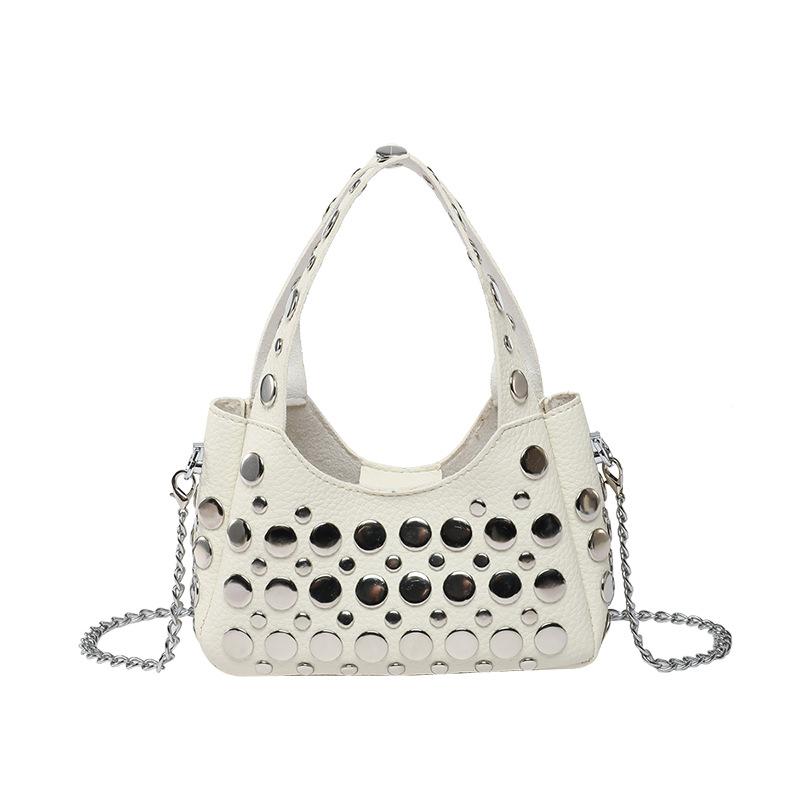 2025 Spring New Rivet Bag Korean Version of Fashion Shoulder Bag Niche Versatile Women's Trend Messenger Underarm Bag Pu