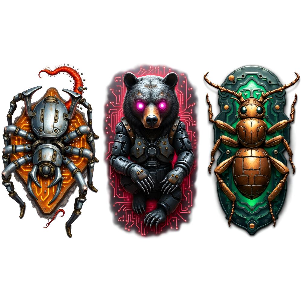 3pcs Temporary Tattoo Colorful Realism Metal Insect Robot Gorilla Cybernetic Arachnid For Adults Arms Thighs