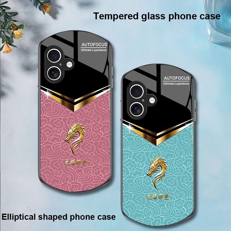 V-shaped Faucet For Apple IPhone 16 11 13 15 14 Pro Max 12 Mini 7 8 Plus XR X XS SE Elliptical Shaped Tempered Glass Phone Case