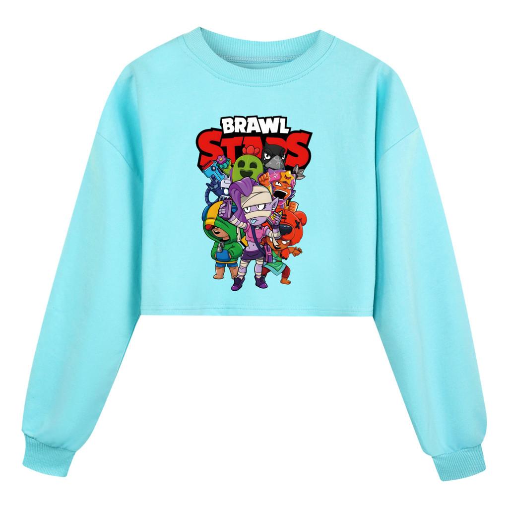 4094 Children Girls Fashion Brawl Stars Printed Casual Long Sleeves Round Neck Sweatshirt