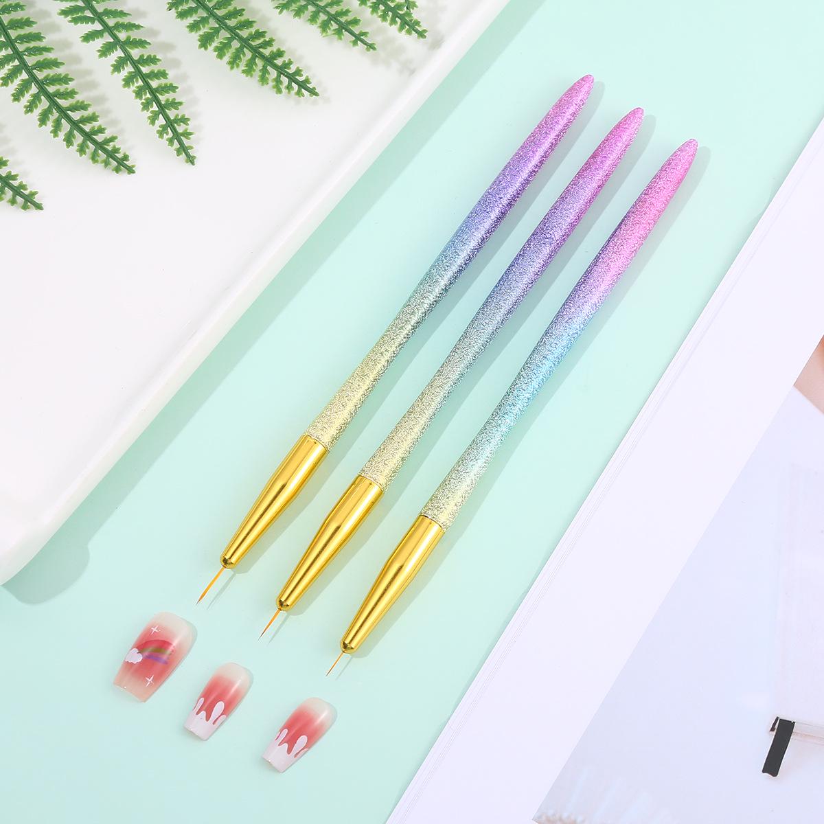 

Набор кистей для дизайна ногтей с золотым градиентом - 3 штуки, металлические ручки для детализации цветов и линий