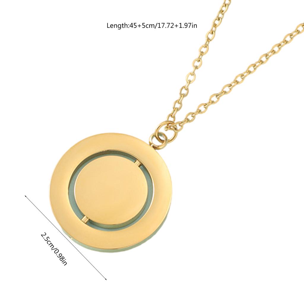 Rotating Double-layer Circular Pendant Necklace with Adjustable Chain Stainless Steel Jewelry for Women and Teen Girl