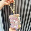 Luxury Design Banquet Bag Women Pearl Rhinestone Shiny Chain Cylindrical Shape Handbag Ladies Fashion Elegant Metal Bucket Bags