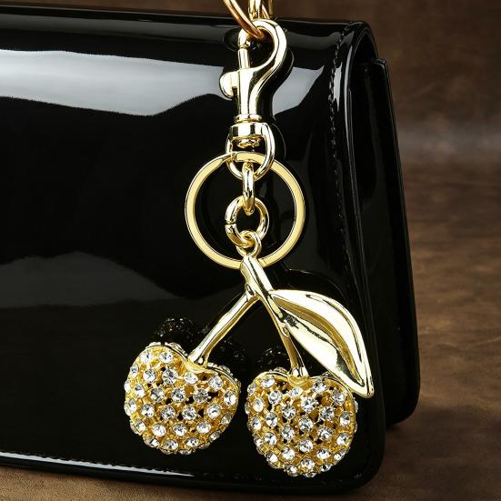 Sleutelhanger Hanger Strass Ingelegd Kersenvorm Sleutelhanger met Legering Kreeftsluiting Tas Hanger Lichtgewicht Rugzak Accessoire