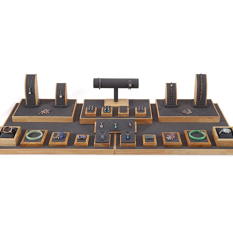 Solid Wood Jewelry Display Stand for Earrings, Rings, and Necklaces with Jade Tray