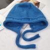 Wool hat women's winter wool lace-up knitted hat solid color fashionable versatile face small warm ear protection Lei Feng hat