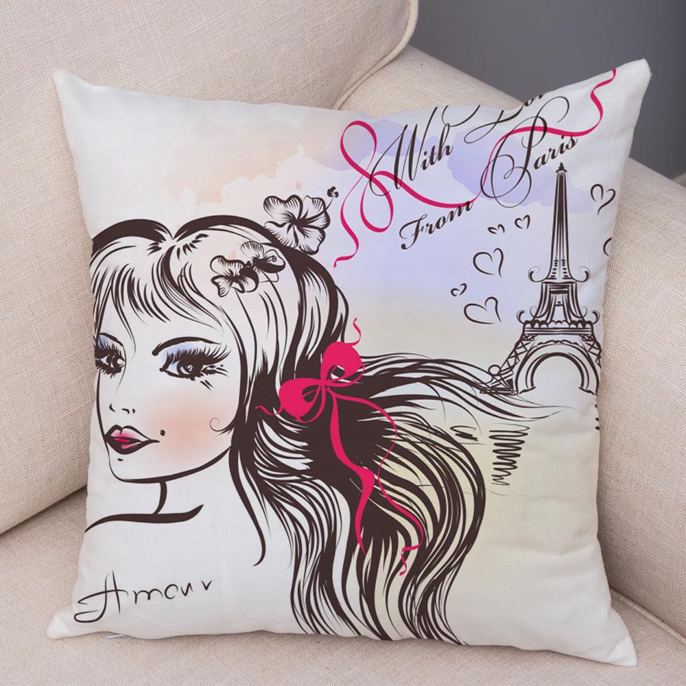 Boho Woman Art Pillowcase Double Print Fashion Lady Cushion Cover Soft Plush Portrait Pillowcase Bedroom Decor