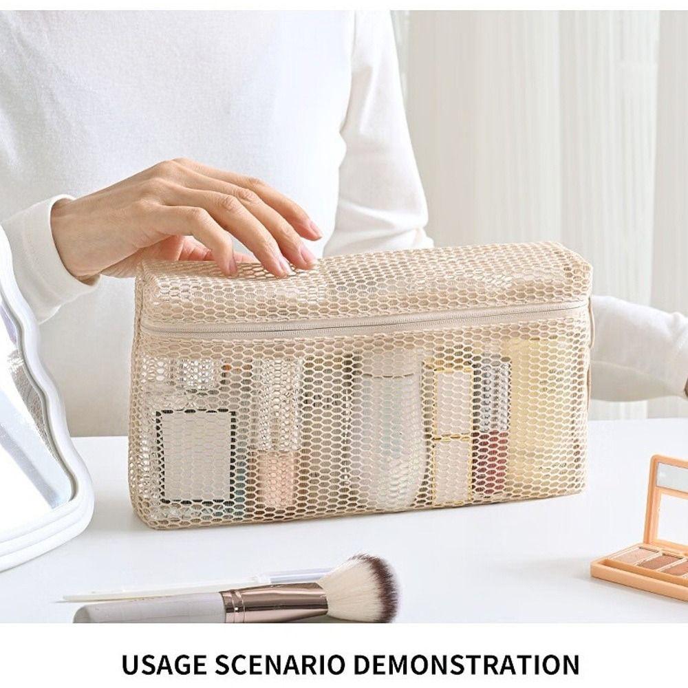 Zipper Mesh Makeup Storage Bag Handheld Multifunctional Mesh Clothing Bag  Travel