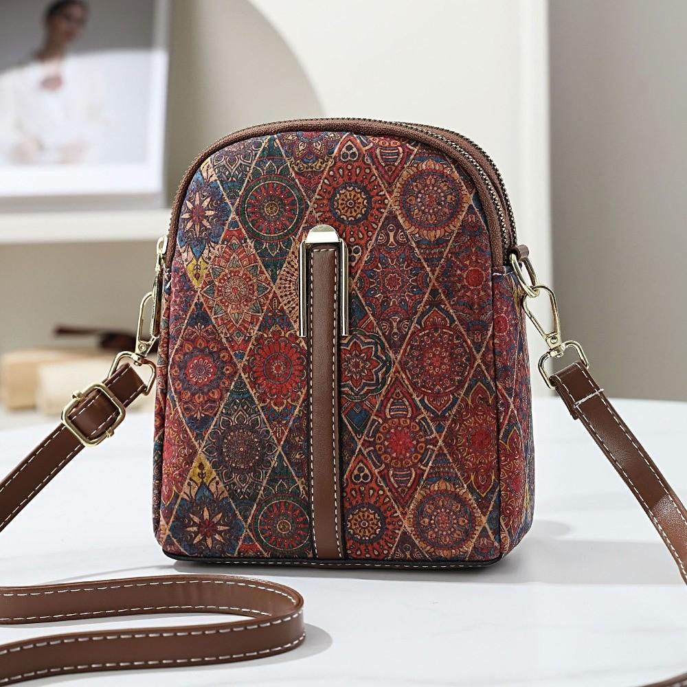 Women Fashion Bohemian Style Printed Phone Bag Ethnic Style PU Leather Single Shoulder Bag Luxury Versatile Handbag For Ladies