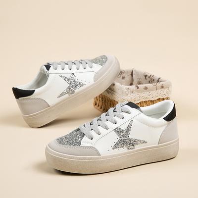 2025 Herbst neue leichte Board-Schuhe rutschfeste weiche Sohle Damen Plateau Freizeitschuhe Mode Stern weiße Schuhe