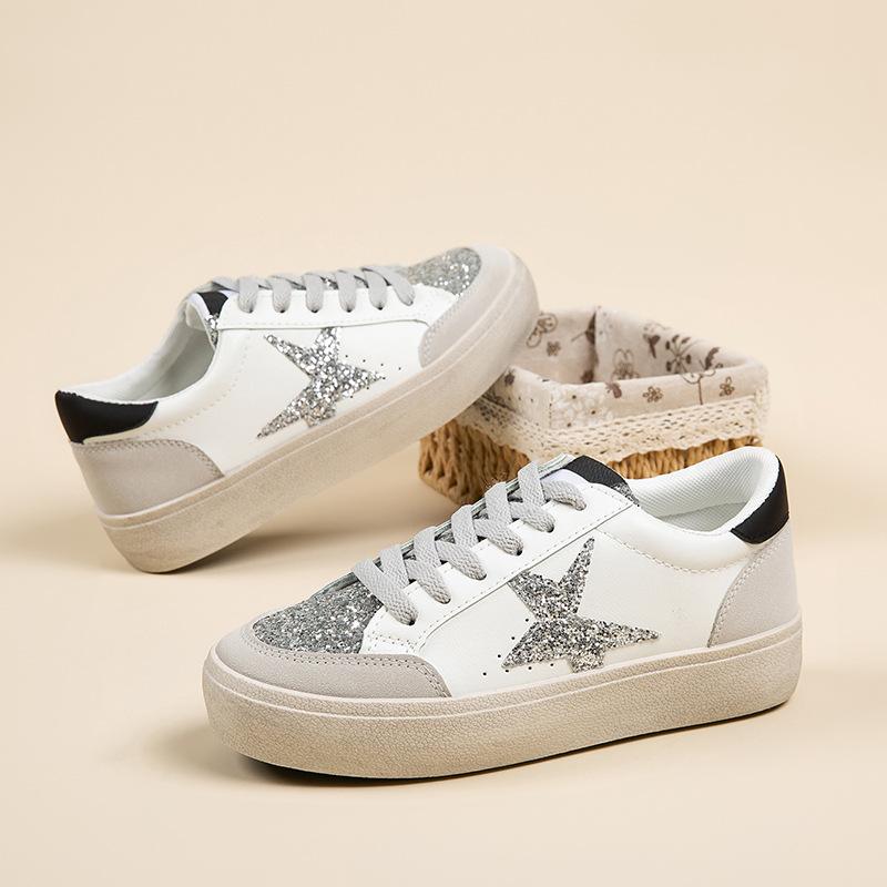 Flat Shoes 2025 Autumn New Sequin Star Patchwork Casual Shoes for Women, Lightweight and Non Slip Soft Thick Soled Sports Shoes