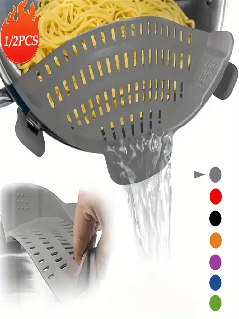 1 Stück Sieb aus Silikon mit Verschluss - Multifunktionales Abtropfsieb für Pasta, Gemüse und Obst, Design mit Metallklemme, Lebensmittelqualität, hochtemperaturbeständig