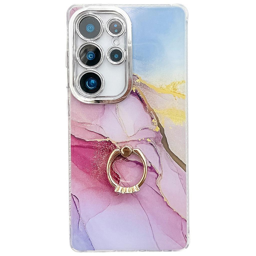 For Samsung Galaxy S25 Ultra Case with Kickstand IMD Marble Pattern Electroplated Phone Cover