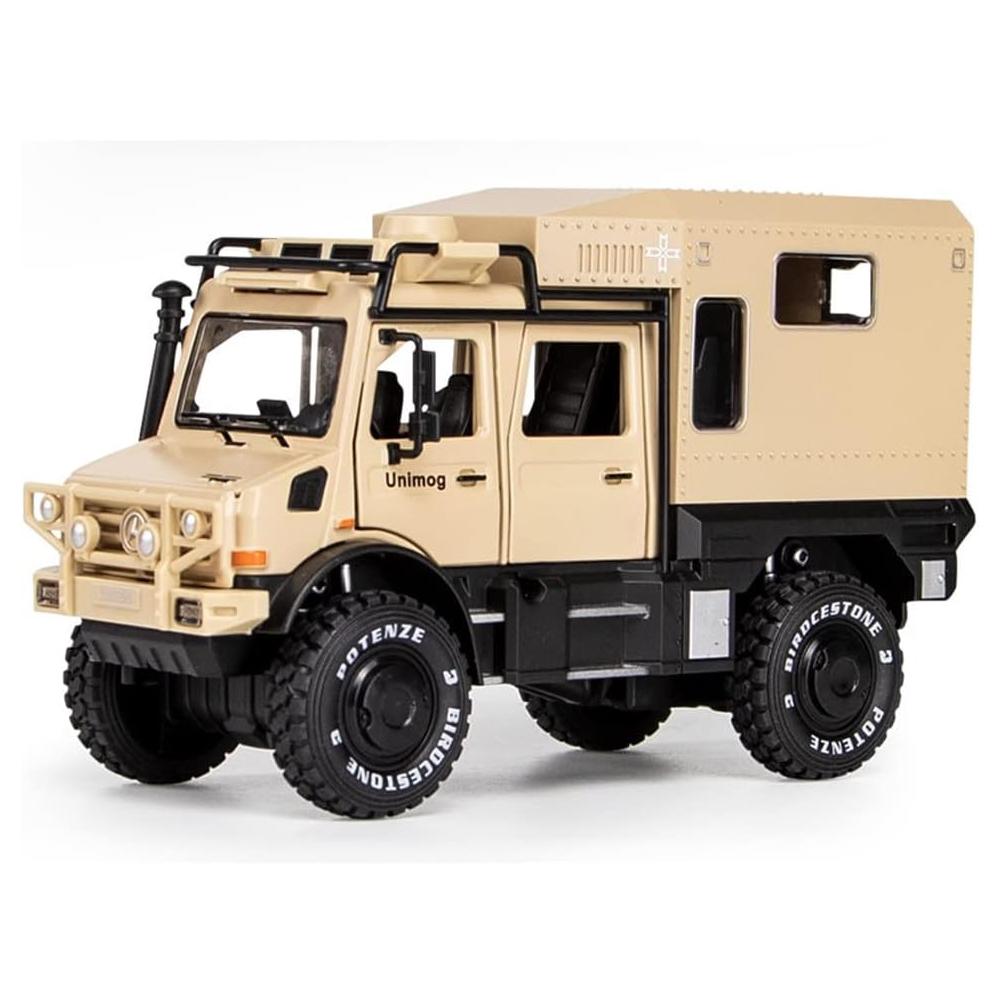 1/32 Scale Benz Unimog Alloy Model Car with Sound and Light, Pull Back Car Model for Kids Toys Party Gifts Collectible
