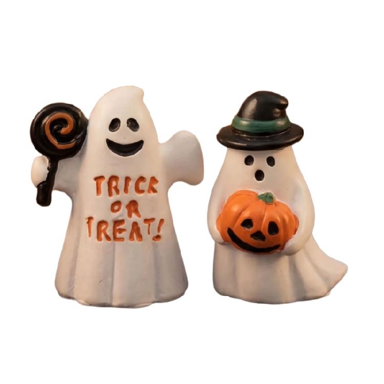 Fun Halloween Ghostly Holding Pumpkins Lollipop Figurines Decors 2Pcs Resin Craft Ornaments For Indoor Festives Styling