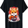 T-shirt Otaku Anime Panda Rosso Mangia Ramen Fiori di Ciliegio(72)