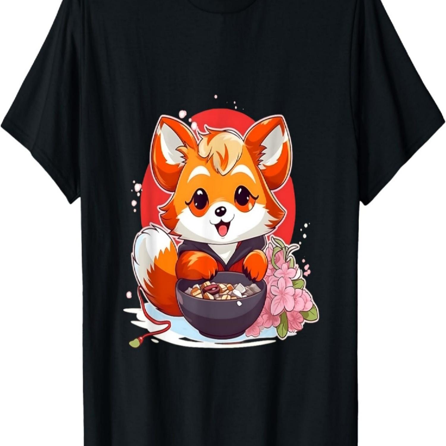 

Отаку Аниме Красная Панда Ест Рамен Вишня Футболка(72) S чёрный
