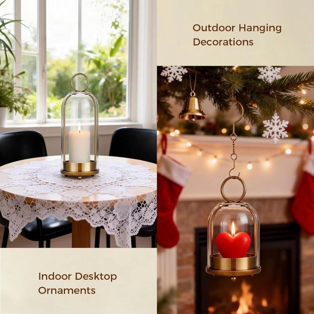 Vintage Brass Metal Candle Holder Set Glass Dome Table Candlelight Ornaments Hanging Decor