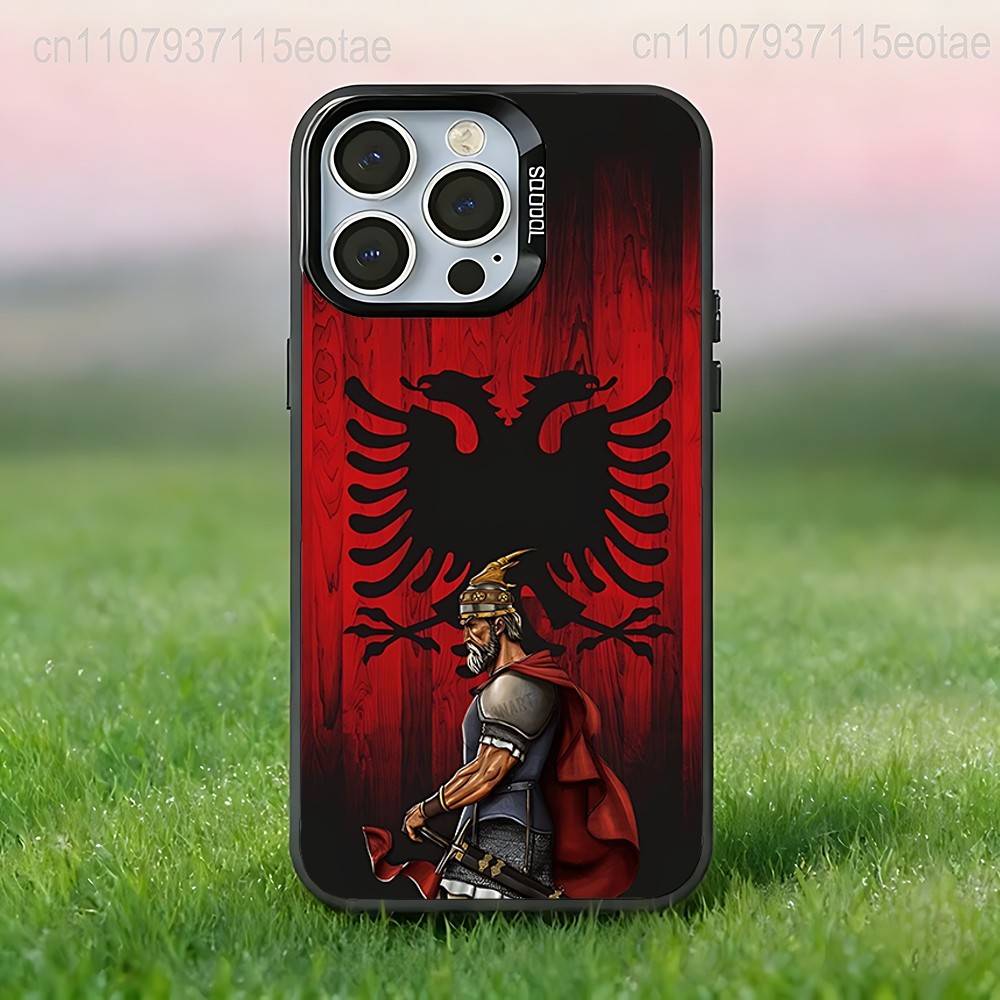 Albánská vlajka Albánie Pouzdro na telefon Pro iPhone 17,16,15,14,13,12,11,Pro,Max,Plus,E,Air,Mini Proti pádu Černý Nárazník